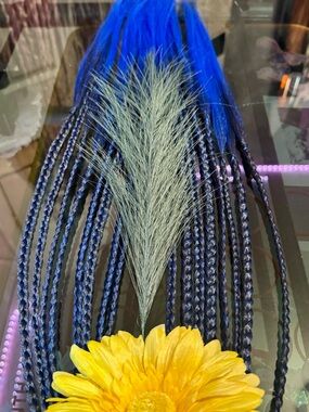 Hand Crafted Electric Blue Braided Hair Extensions with Yellow Accent
